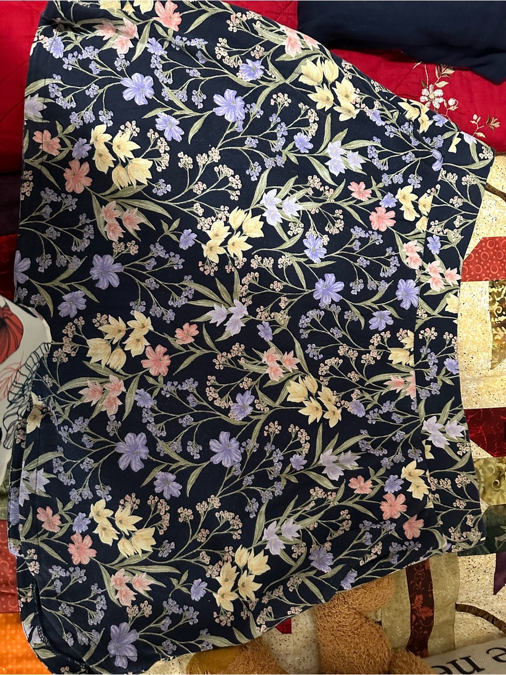 Floral A-Line skort in Navy with Pastel Blooms